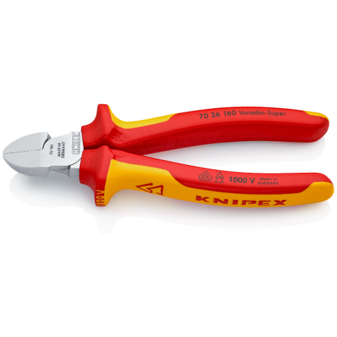 160 mm KNIPEX Seitenschneider verchromt isoliert mit Mehrkomponenten-Hüllen, VDE-geprüft