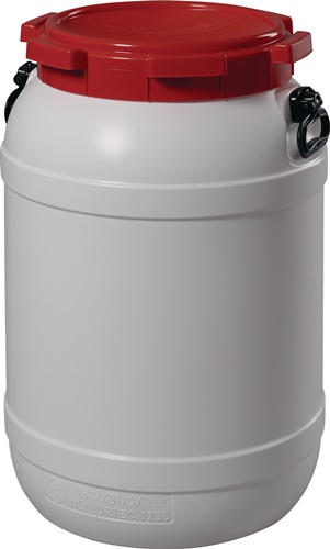 Weithalsfass 68,0l PE weiß m.rotem Decke