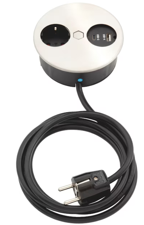 Einbausteckdose EST-8 Edelstahlfarben I 3 Anschlüsse