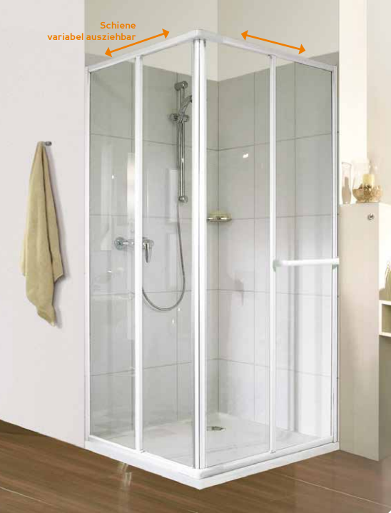 Duschkabine als Eckeinstieg mit Schiebetür, Größe 800/900 Höhe 1850 mm