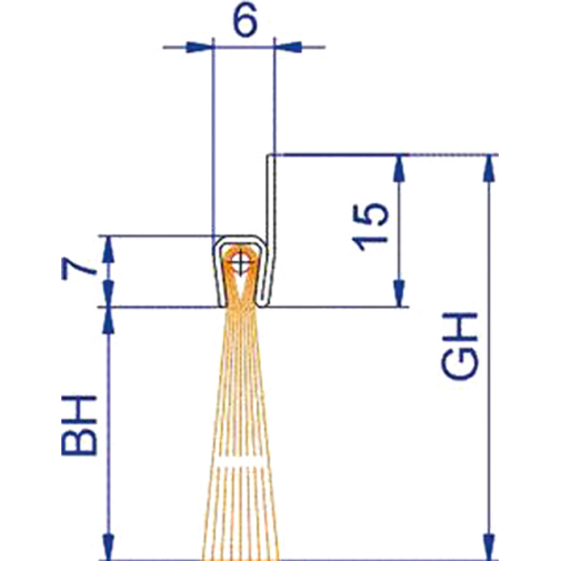 Abdichtbürste Rückenbreite 6mm Rosshaar  1000 mm