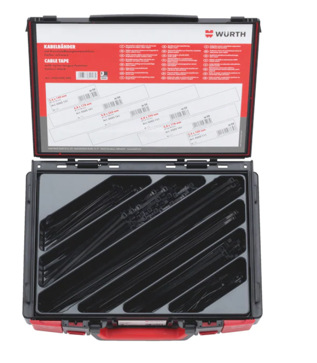 Kabelband schwarz Sortiment 250-teilig im System-Koffer I Schwarz