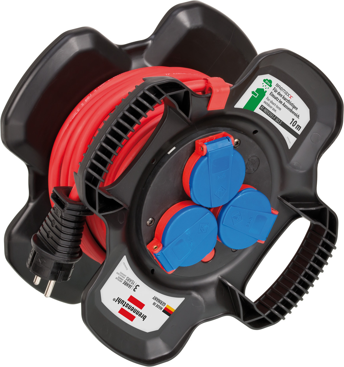 Kabeltrommel aus Spezial-Gummimischung 10m Kabel in signalrot IP44