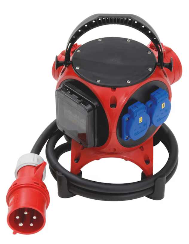 Mobiler Kunststoff-Standverteiler (2xSchutzkontaktsteckdosen+CEE 16A+32A, 1xCEE 32A)