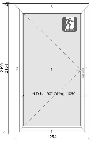 1.-tlg. Schüco Aluminium Eingangstür DIN Rechts/ Verkehrsweiß 125/219