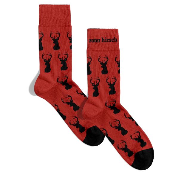Hirsch Alltagssocken midi | roter hirsch (Größe 37-41)/Rot-Schwarz