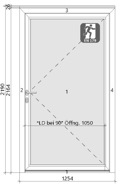 1.-tlg. Schüco Aluminium Eingangstür DIN Links/ Verkehrsweiß 125/219