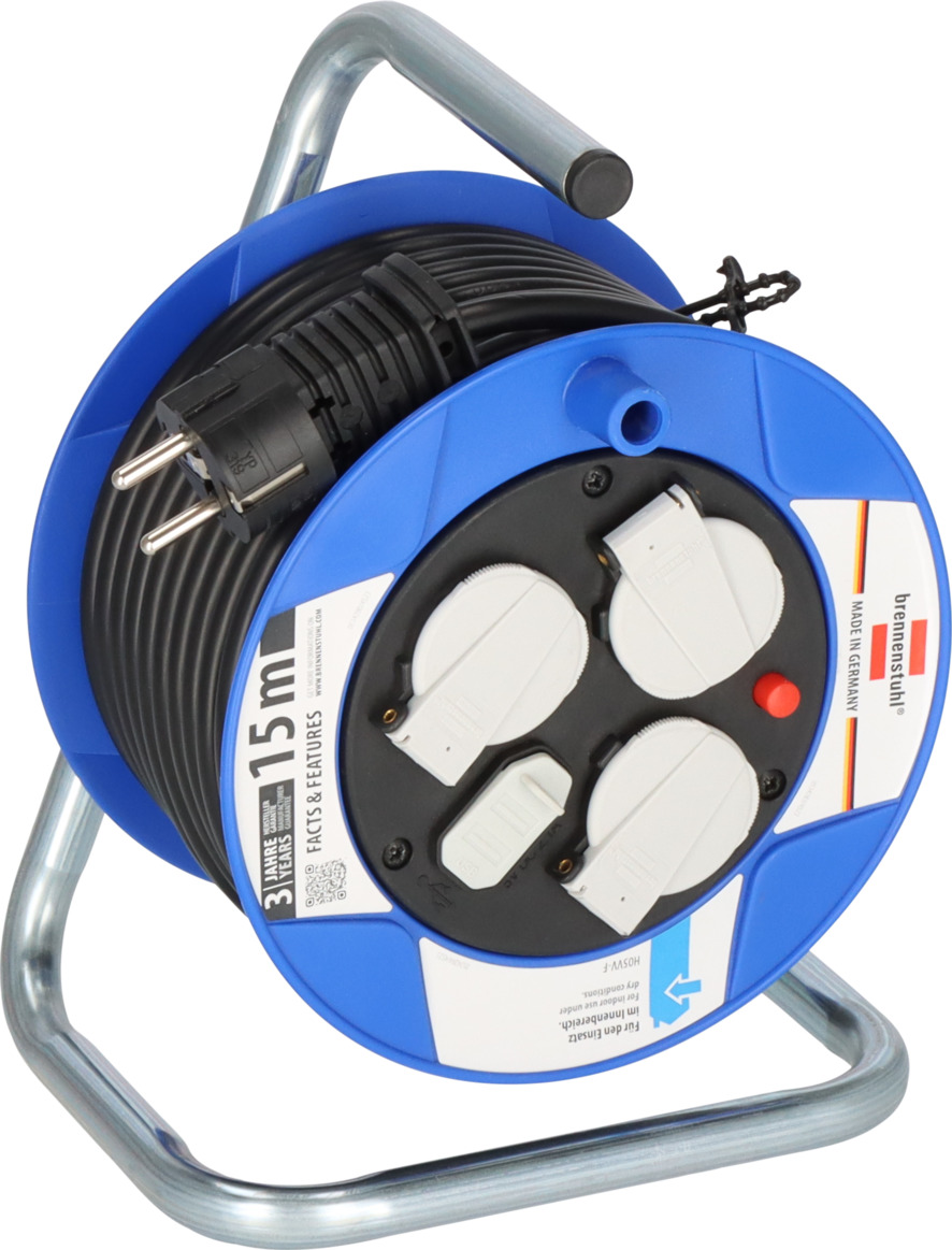 Garant® Kompakt Kabeltrommel 3-fach mit USB (15m Kabel, Made in Germany)