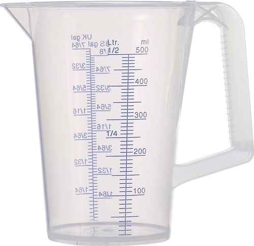 Messbecher 0,5l blau bedruckte Skala PP