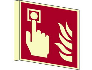 20/20 cm Brandschutzzeichen, Brandmelder F005 Fahnenschild - ASR A1.3 (DIN EN ISO 7010) | Aluminium glatt, langnachleuchtend