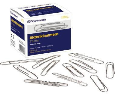 SOENNECKEN Büroklammer Soennecken gewellt runde Form 77mm Metall verzinkt silber 100 St./Pack.