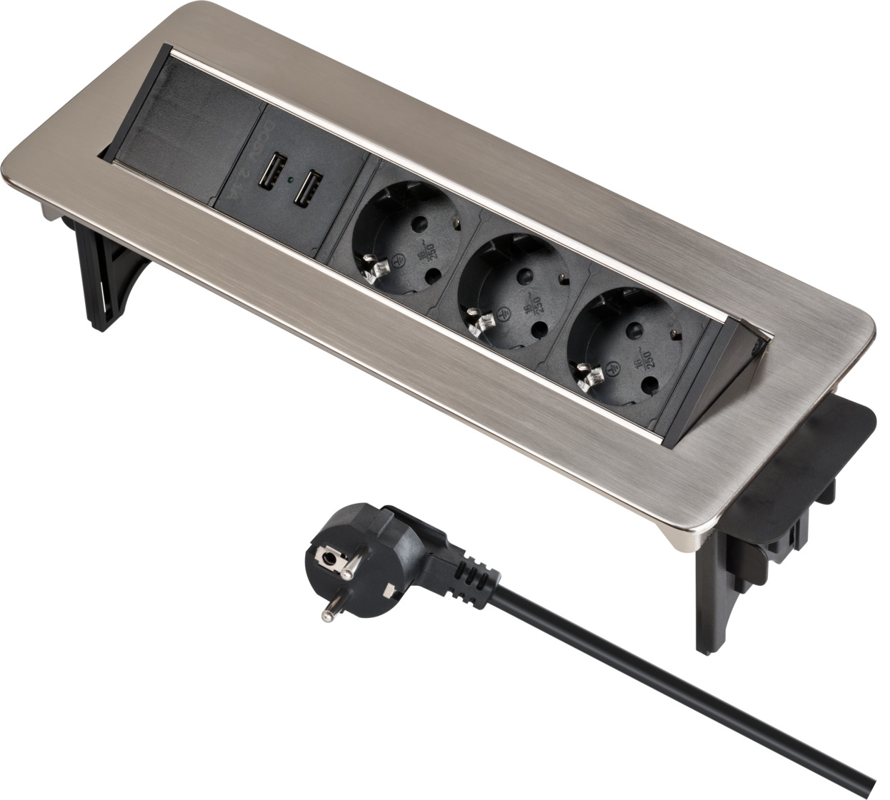 Indesk Power USB-Charger Tischsteckdosenleiste 3-fach mit 2 USB Ladebuchsen