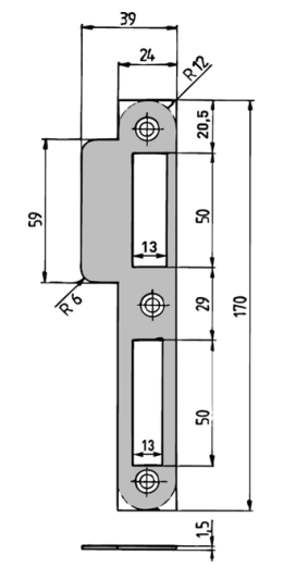 KFV Lappenschließblech LSS 5-N,DR,24/39x170x1,5 rd,altsilber I Din Rechts