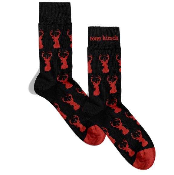 Alltagssocken midi | roter hirsch (Größe 37-41)/ Schwarz-Rot
