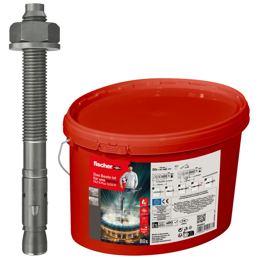 M12x120 mm fischer Bolzenanker FAZ II Plus 12/20 R im Eimer (Edelstahl)