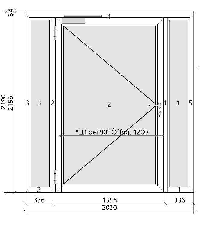 3.-tlg. Schüco Aluminium Rauchschutztür DIN L/ Verkehrsweiß (LD 120)