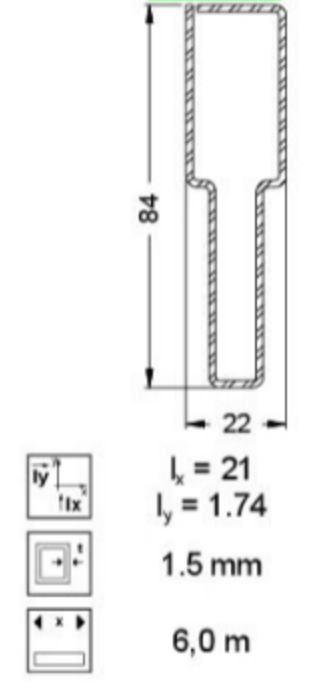 20129200 Stahlprofil 22/84/1,5 (6 m) I RG 125