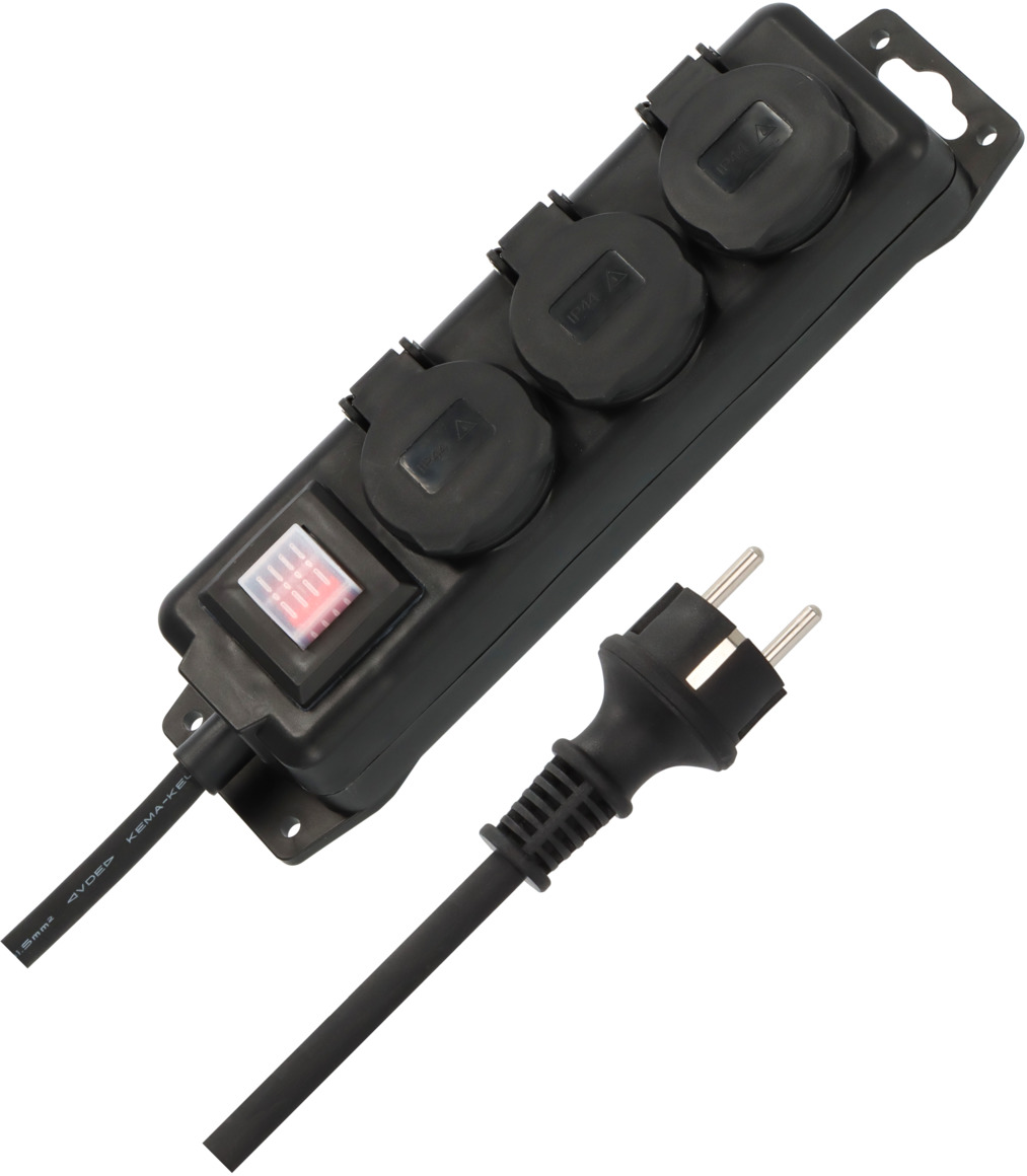 Outdoor Steckdosenleiste 3-fach mit Schalter (Mehrfachsteckdose außen mit selbstschließenden Deckeln)