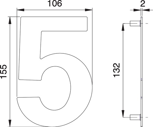 Hausnummer Ziffer 5 VA ma 155mm B.106mm