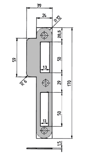 KFV Lappenschließblech LSS 5-N,DL,24/39x170x1,5 rd,altsilber I Din Links