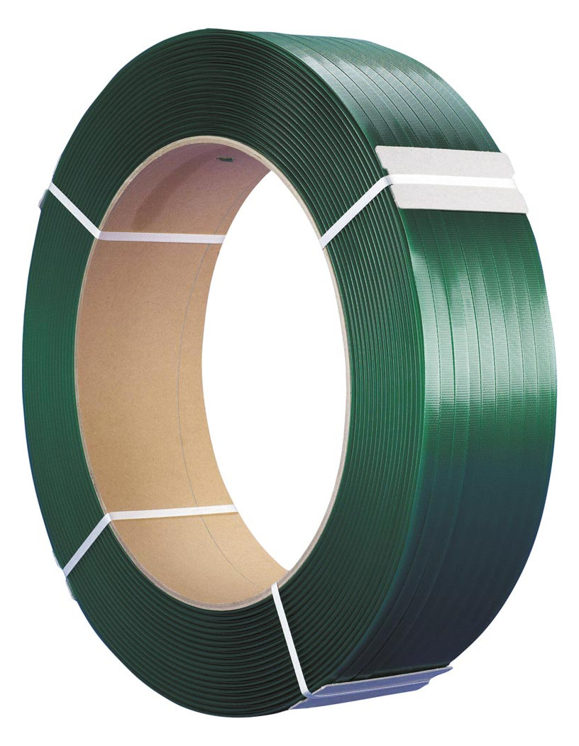 KU-POLYESTERBAND GRÜN 15,5 X 0,65 MM, 2.000 M LANG AUS 100% RECYCELTEM MATERIAL