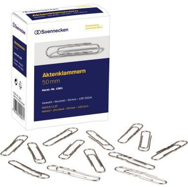 SOENNECKEN Büroklammer Soennecken gewellt runde Form 50mm Metall verzinkt silber 100 St./Pack.