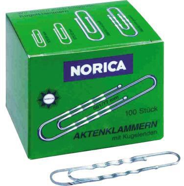 NORICA Büroklammer NORICA® gewellt runde Form mit Kugelenden 77mm Metall verzinkt silber 100 St./Pack.