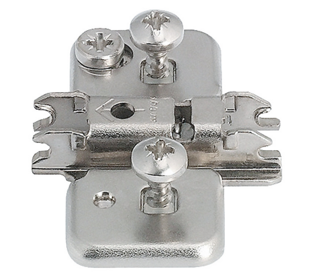 Kreuzmontageplatte, Clip Top Blumotion, Clip Top, Clip, zum Schrauben mit vormontierten Spezialschrauben und Spreizdübeln I Dinstanz 3 mm