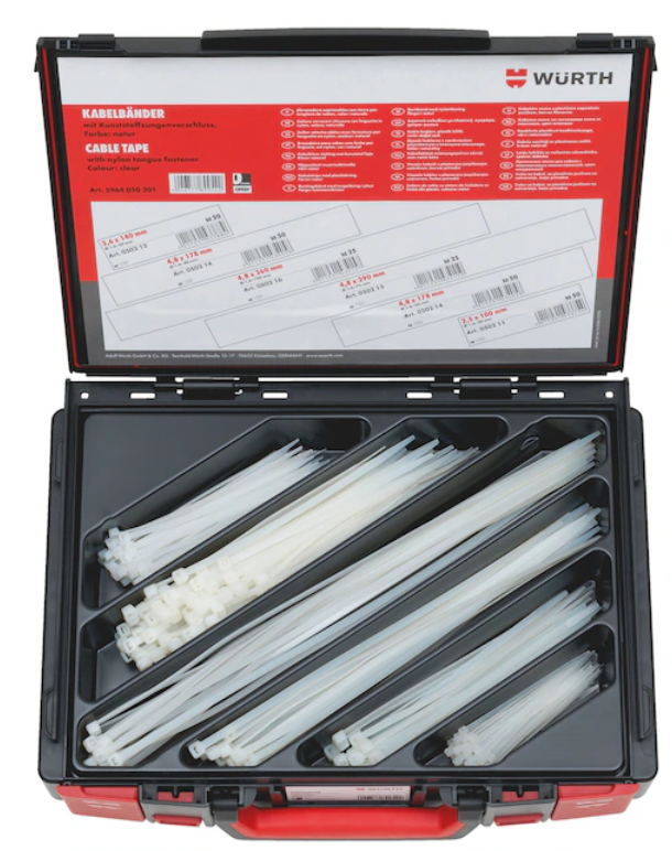 Kabelband natur Sortiment 250-teilig im System-Koffer I Natur