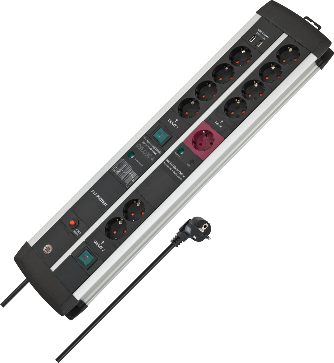Premium-Protect-Line Steckdosenleiste 11-fach mit Main-Follow Funktion und Überspannungsschutz