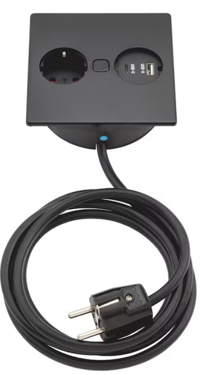 Einbausteckdose EST-9 Schwarz I 3 Anschlüsse