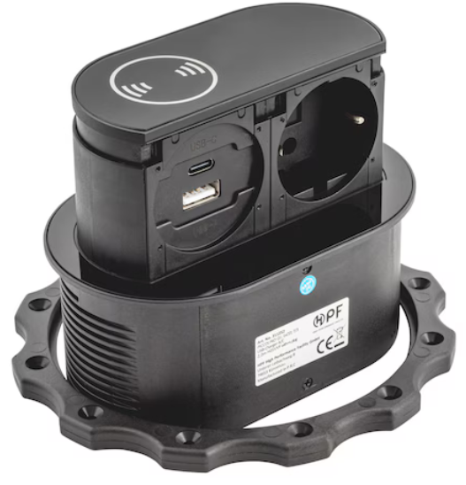 Einbausteckdose EST-10 Schwarz I 3 Anschlüsse