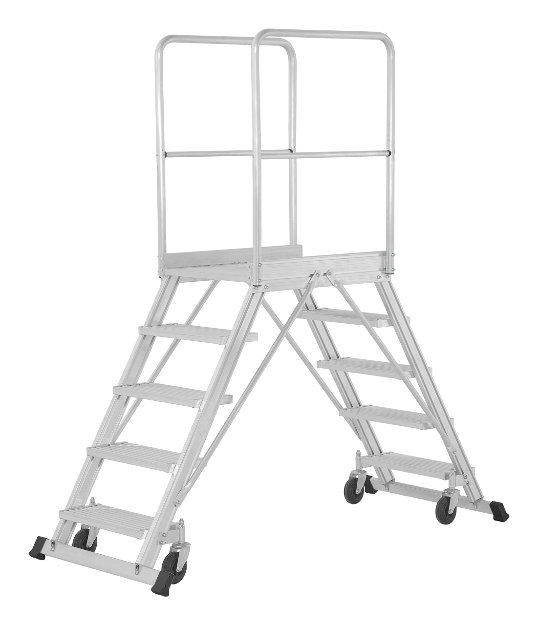 Podesttreppe 2x5 Stufen fahrbar, beidseitig begehbar (inkl. Plattform)