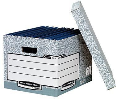 BANKERS BOX Archivbox Bankers Box® System 33,5 x 29,2 x 40,4 cm (B x H x T) DIN A4 mit Archivdruck Karton 100 % recycelt grau/weiß