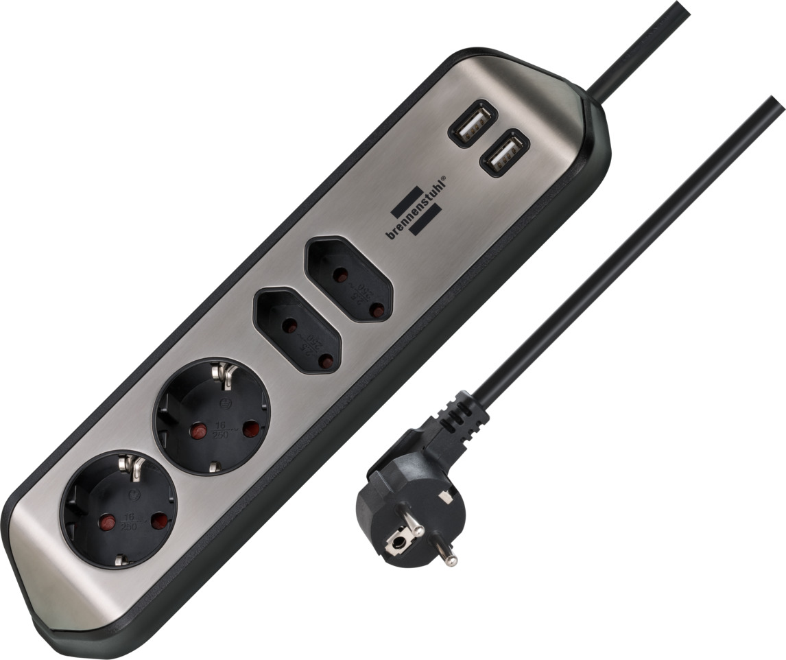 brennenstuhl®estilo Eck-Steckdosenleiste 4-fach mit Edelstahloberfläche