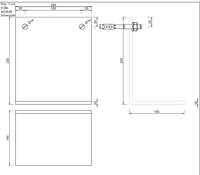 Kantwinkel 230x145, L=200mm