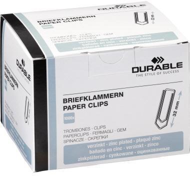 DURABLE Büroklammer DURABLE spitze Form 32mm Metall verzinkt 1.000 St./Pack.