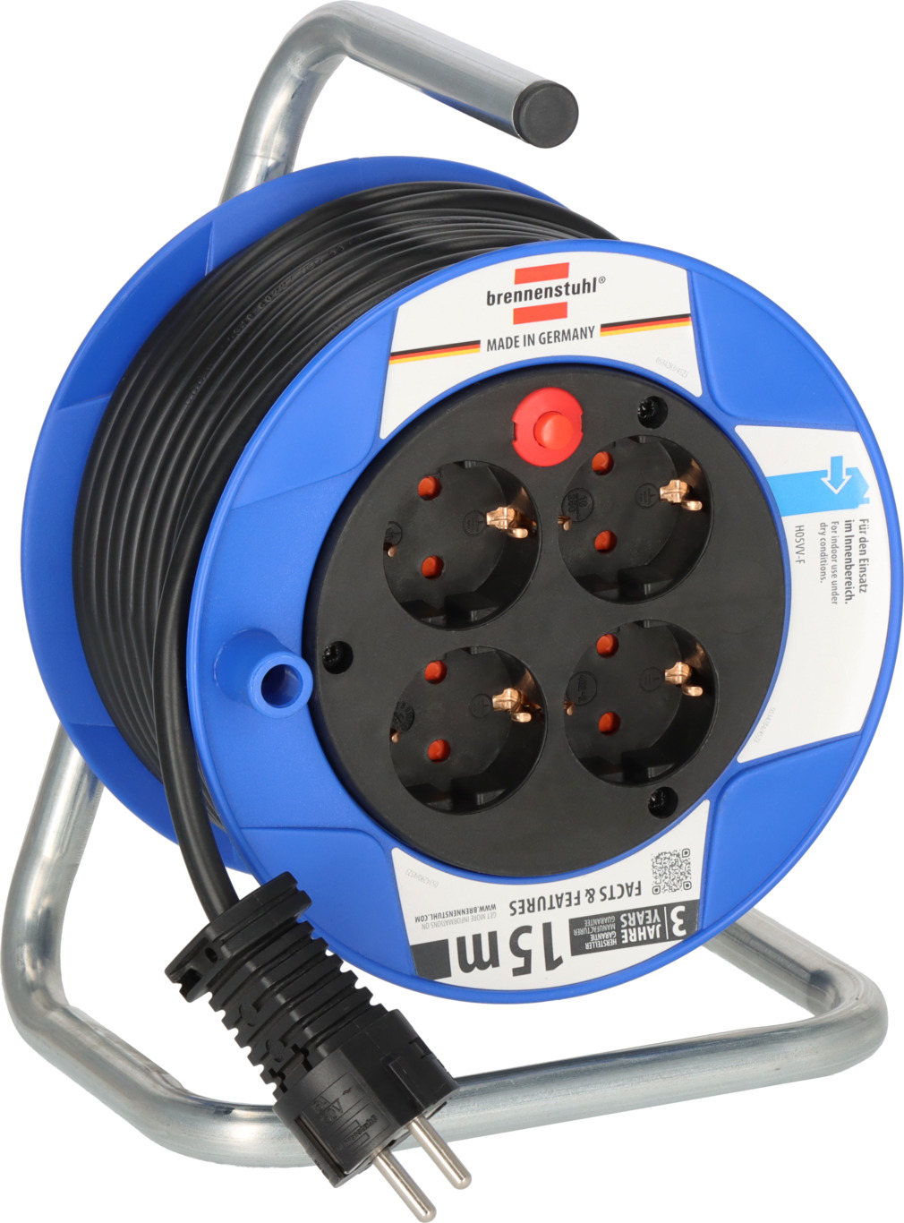 Garant® Kompakt Kabeltrommel (15m Kabel, Spezialkunststoff, 4 Steckdosen, Made in Germany)