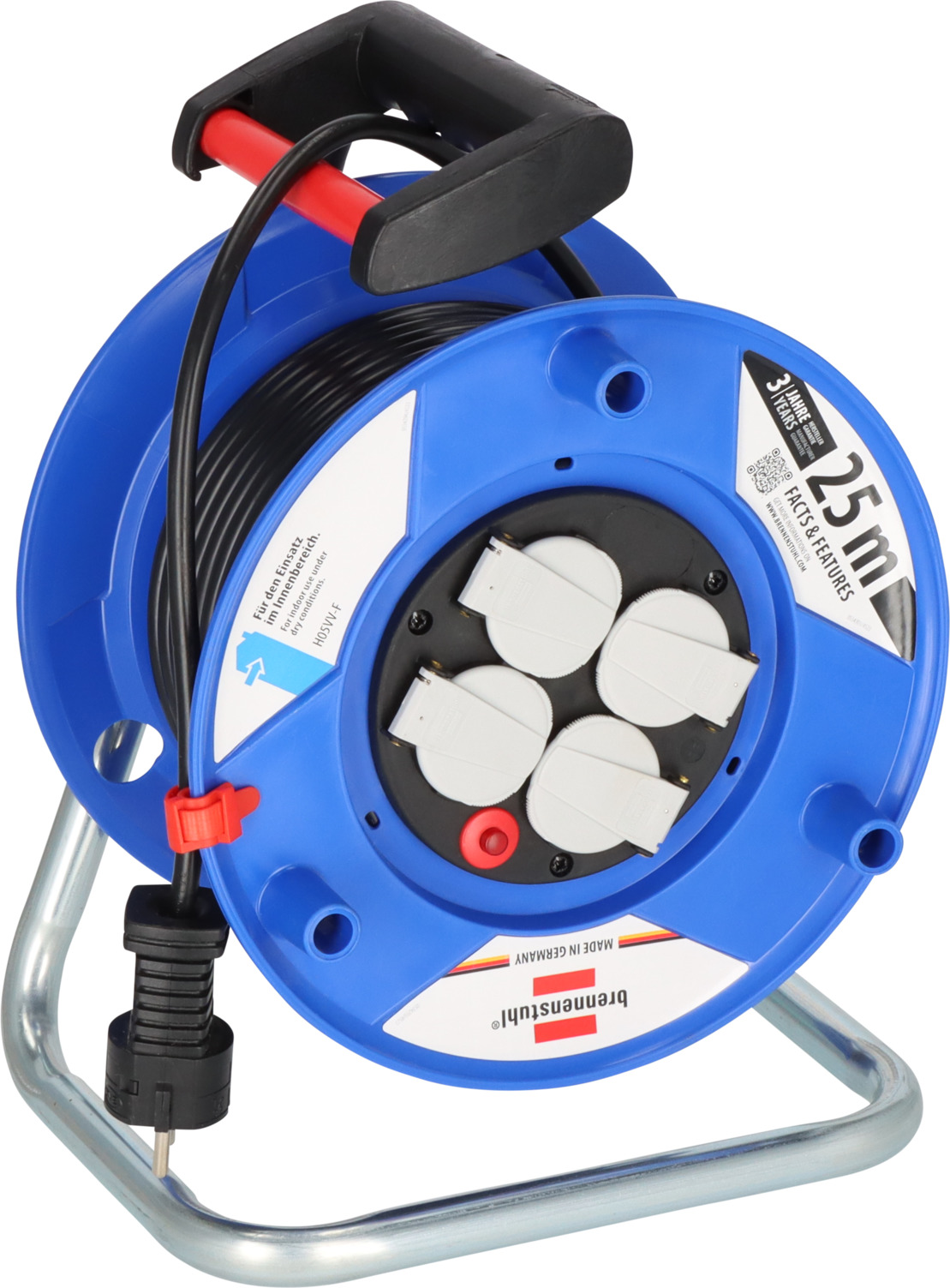 Garant® Kabeltrommel (25m Kabel, Spezialkunststoff, 4 Steckdosen,  Made in Germany)