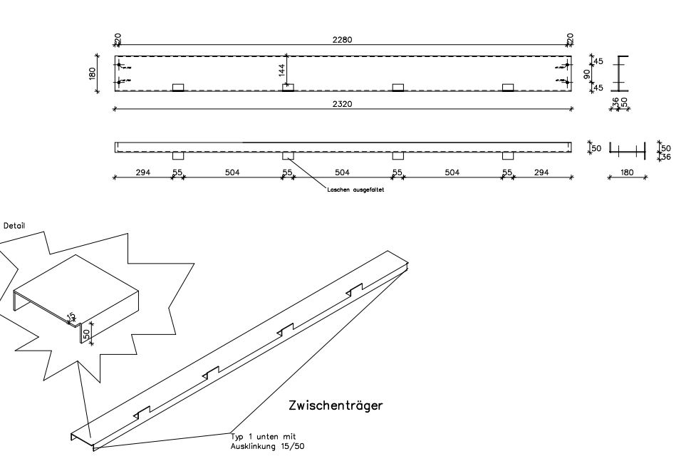 Zwischenträger Boden Typ 3 in diversen Längen Alte Serien