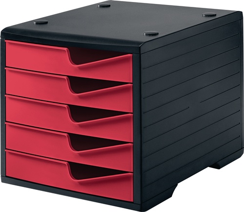 Ablagebox 5 Schubl.schwarz/cranberry Pol