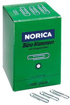NORICA Büroklammer NORICA® glatt runde Form mit Kugelenden 32mm Metall verzinkt silber 1.000 St./Pack.
