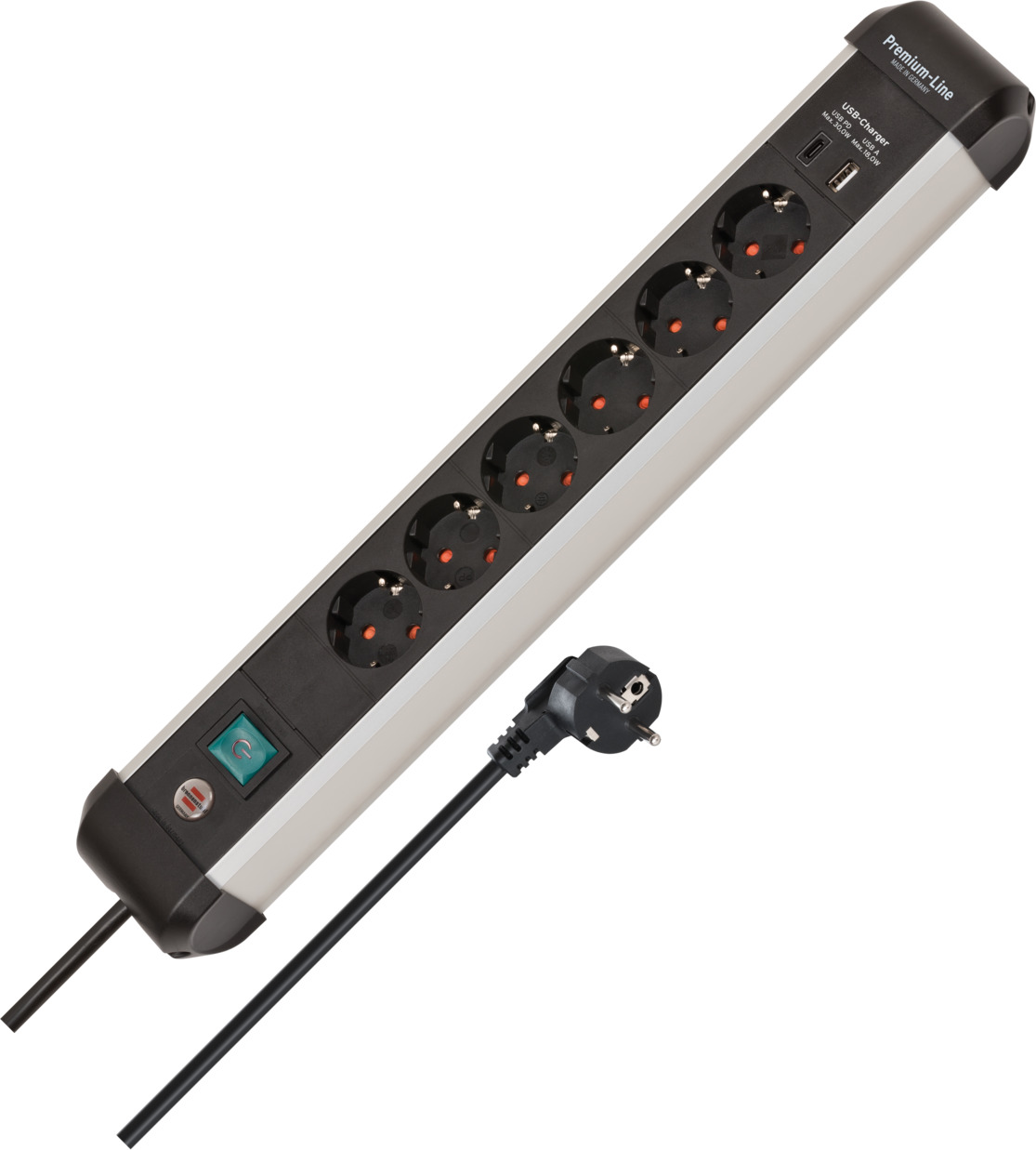 Premium-Alu-Line Steckdosenleiste 6-fach mit USB C PD 30W und USB A 18W