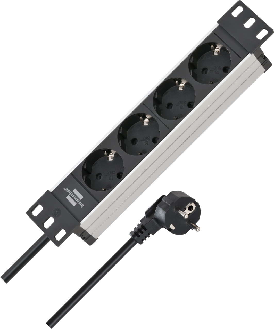 Alu-Line 10 Zoll Steckdosenleiste 4-fach für Netzwerk- und Serverschränke mit 2m Kabel