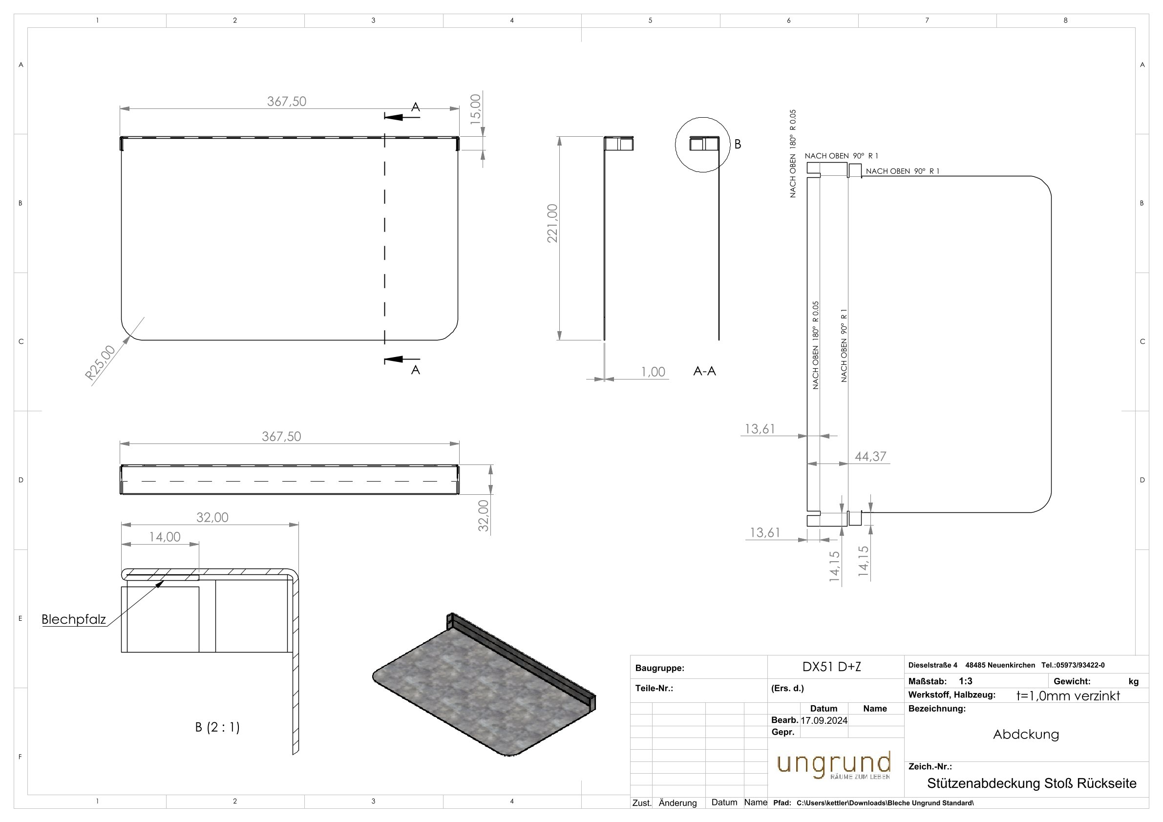 Stützenabdeckung Stoß Rückseite DX51 D+Z t=1mm verzinkt