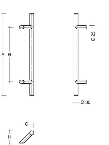 Stossgriff RAL9005 schwarz 45 Grad St. Feinstruktur matt ES301.9 400/300 mm