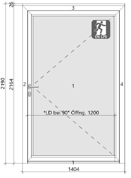 1.-tlg. Schüco Aluminium Eingangstür DIN Links/ Verkehrsweiß 140/219