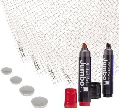 MAGNETOPLAN Starterset magnetoplan® 5 x Flipchartpapier gerollt (5 Blocks á 20 Blatt) FSC 2 x Flipchartmarker Jumbo (schwarz rot) 4 x