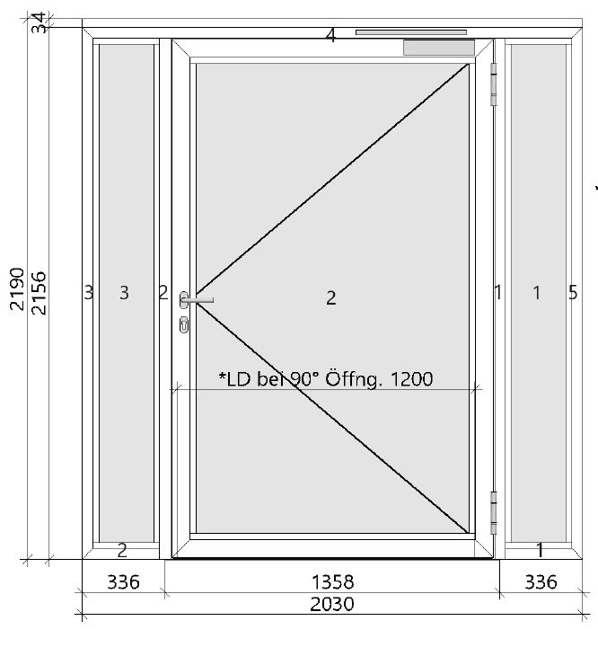 3.-tlg. Schüco Aluminium Rauchschutztür DIN R/ Anthrazitgrau (LD 120)