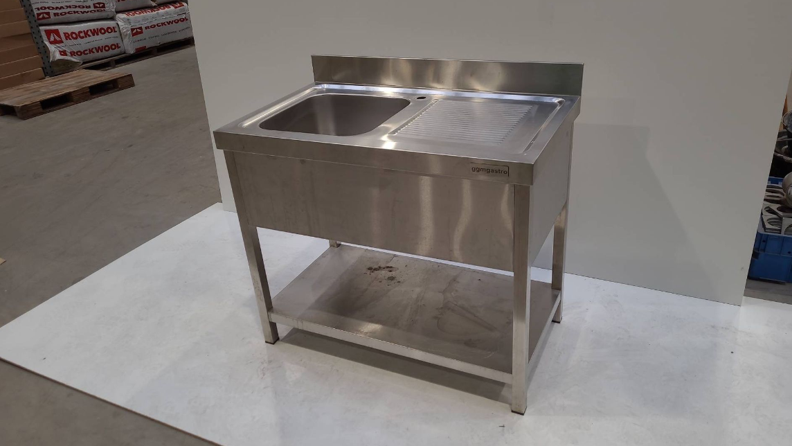 Spültisch Edelstahl B100 H84 T60 Spüle links  I LL3091